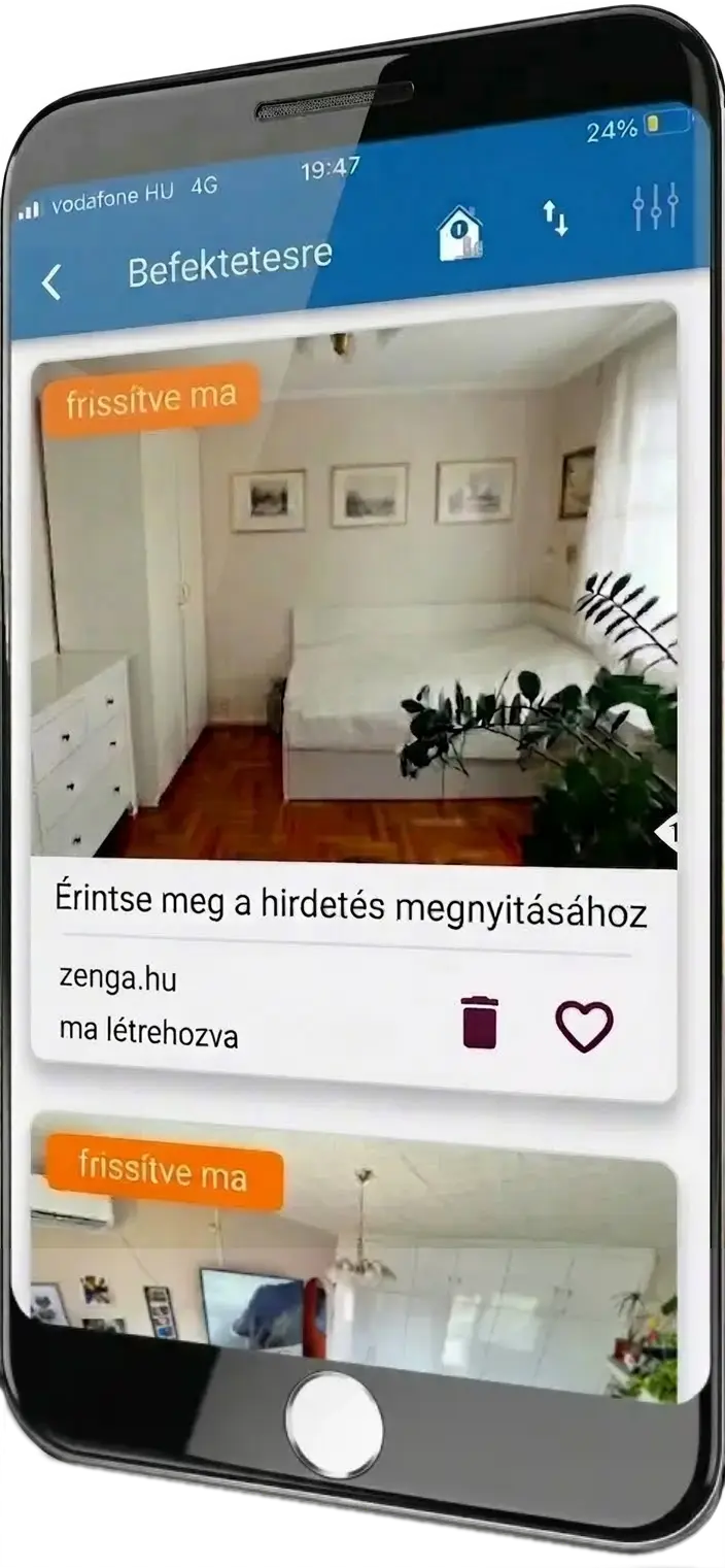 Ingatlanhirdetés Figyelő alkalmazás felülete – eladó lakás értesítők